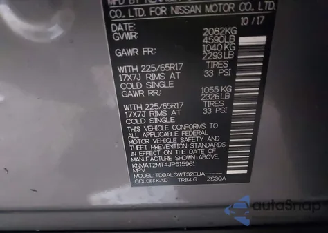 2018 Nissan Rogue Sv из США, поврежденный, VIN KNMAT2MT4JP515961